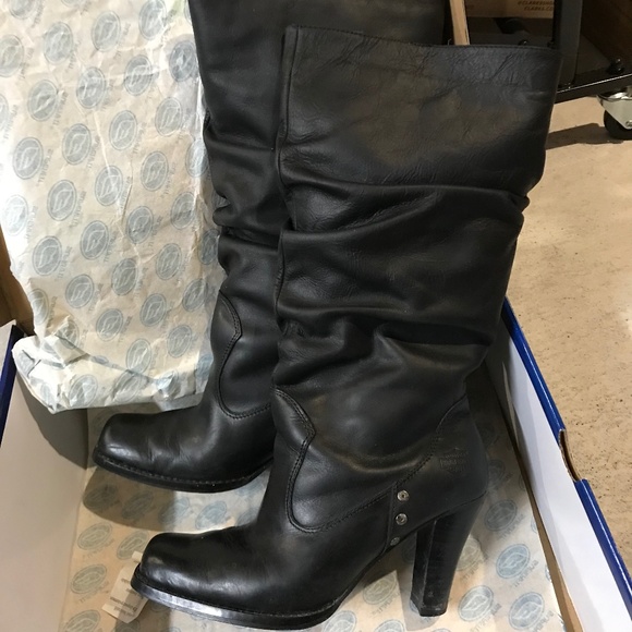 Harley-Davidson Shoes - Harley-Davidson Genuine Leather Ruched Heeled Knee High Boots Women's Size 6.5